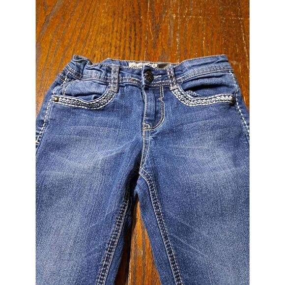 Girls Size 10 Imperial Star Adjustable Waist Denim Blue Jean Capri Cuffed Hem - Picture 2 of 6